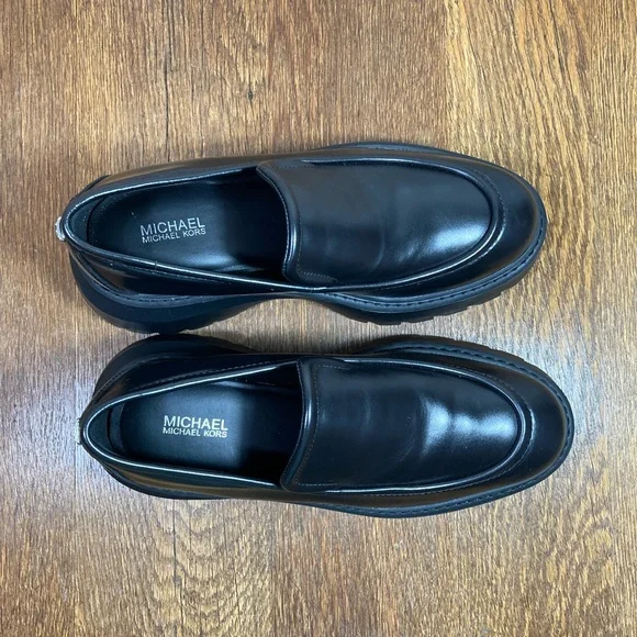 New Michael Kors Shiloh Chunky Black Leather Loafers Women’s Various Sizes - Picture 5 of 9
